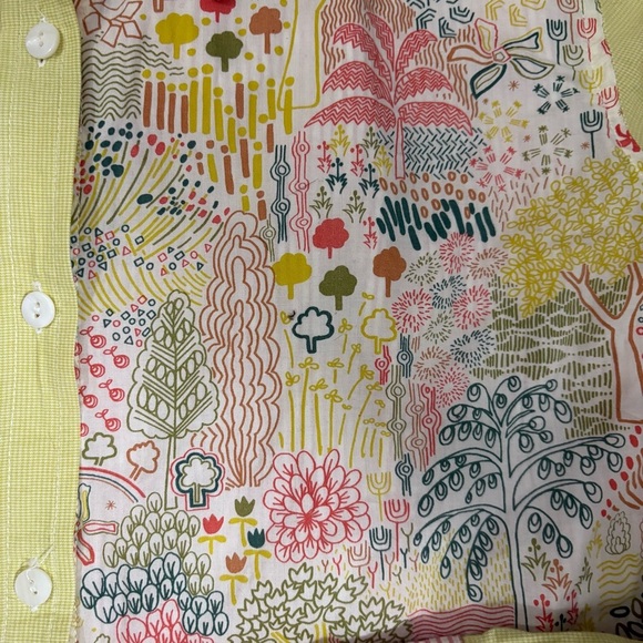 FlatIron Workshop Button-Up Top Sz 3 Long Sleeve Green Pink Trees Stripe Preppy - Picture 13 of 14